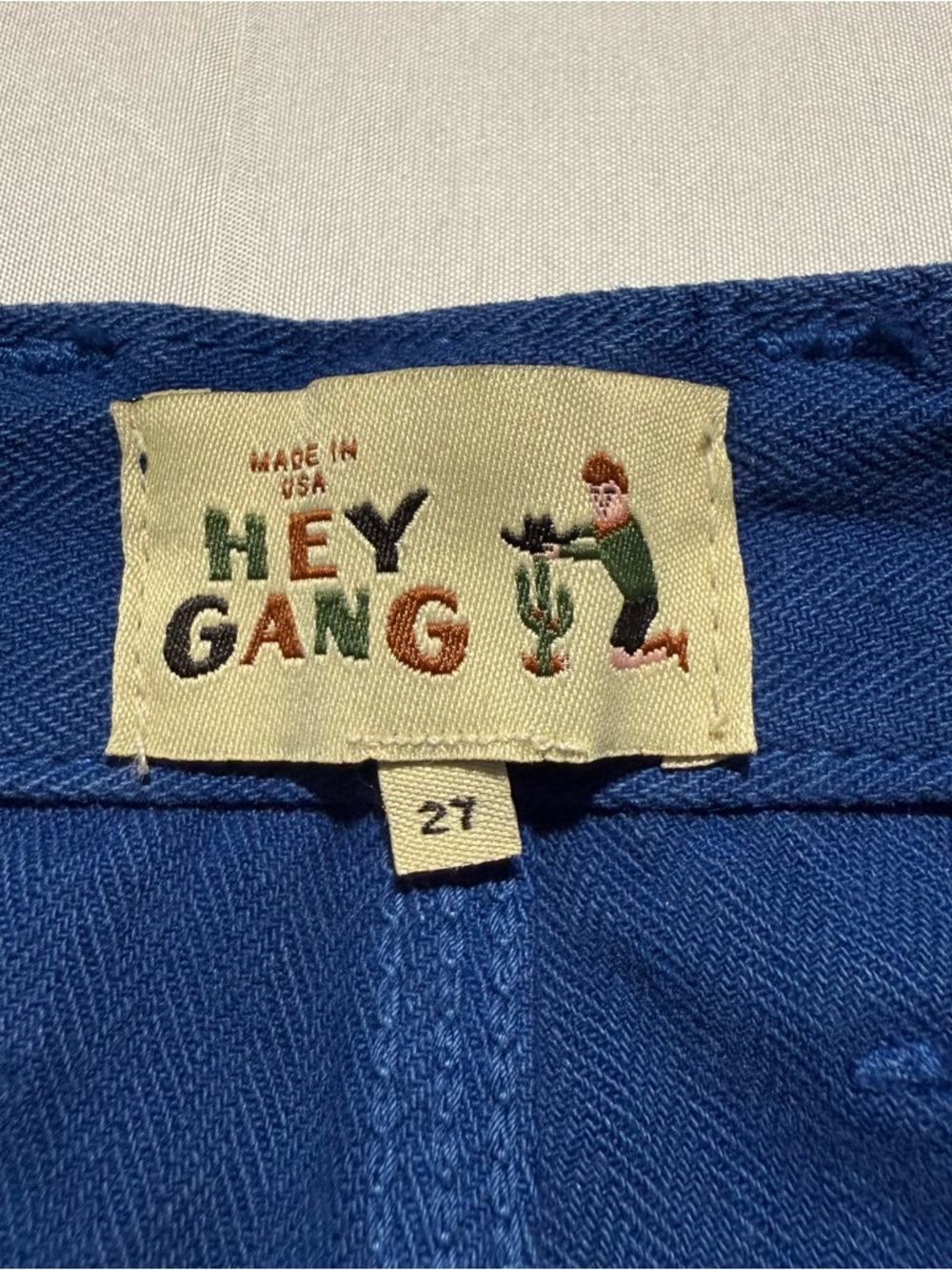 HEY GANG Blue Work Pants USA Utility Carpenter Button Fly Cotton Rare USA Sz 27